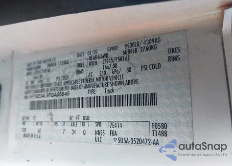 2007 Ford E-350 Super Duty Commercial/Recreational from USA, damaged, VIN 1FTSE34L97DA56845